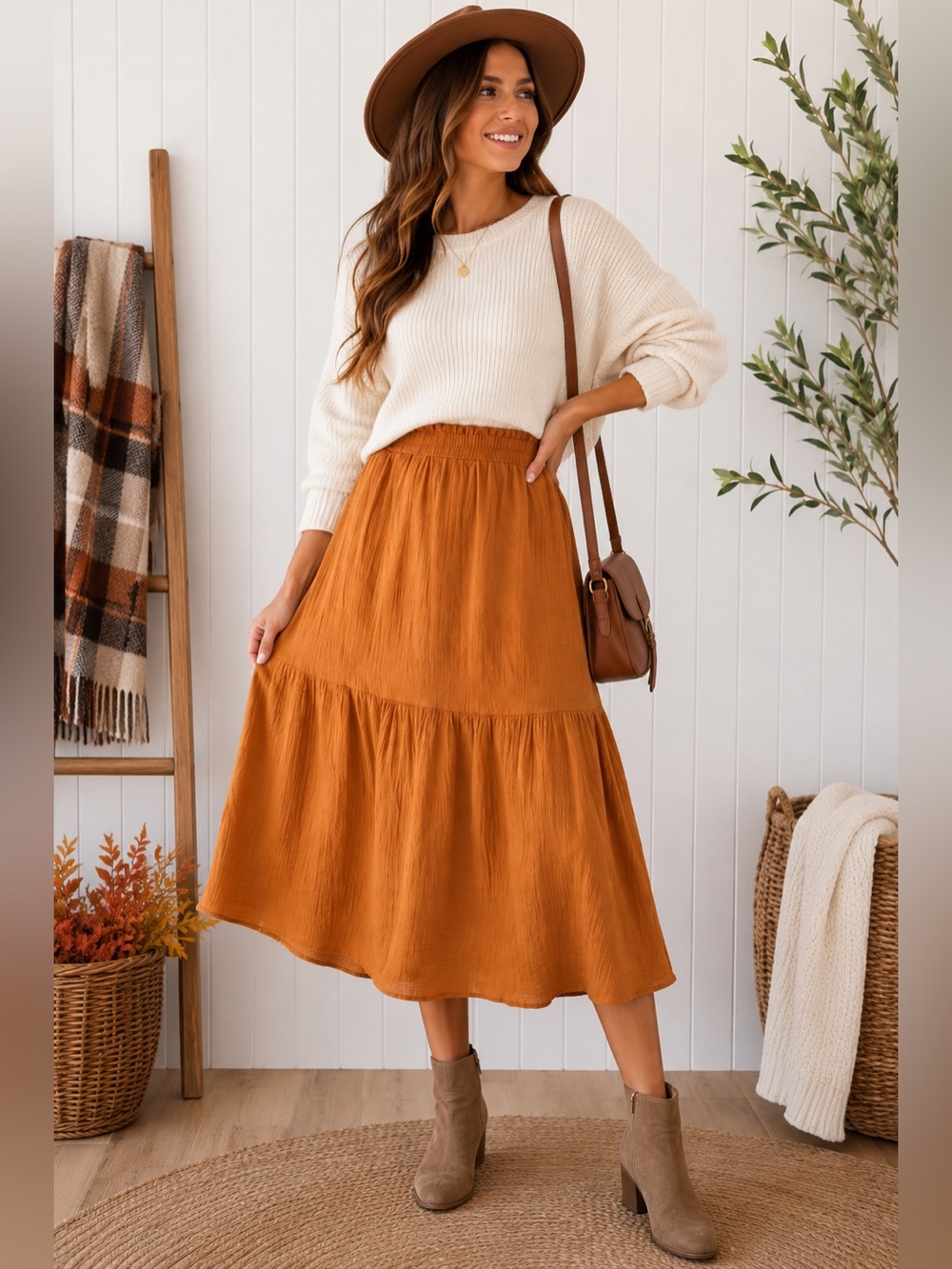 NWT Universal Thread Rust Tiered Midi Skirt